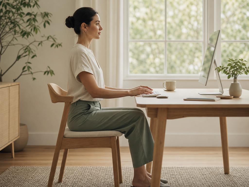 Person sitting with perfect upright posture at a desk